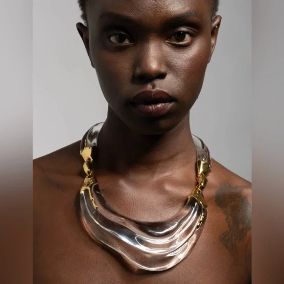 ALEXIS BITTAR Clear Liquid Lucite Ripple Collar Necklace